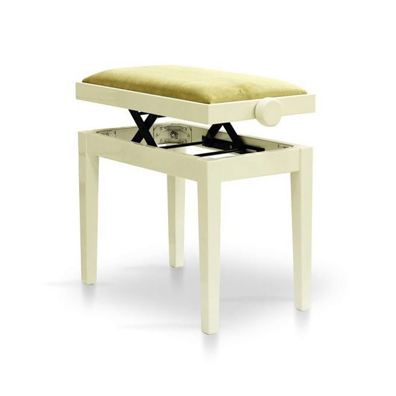 Фото Банкетка Hidrau BG27 Ivory Gloss (TC6), полированная слоновая кость, бежевый бархат